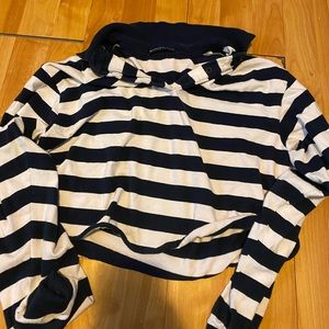 White and Navy Blue striped crop top long sleeve